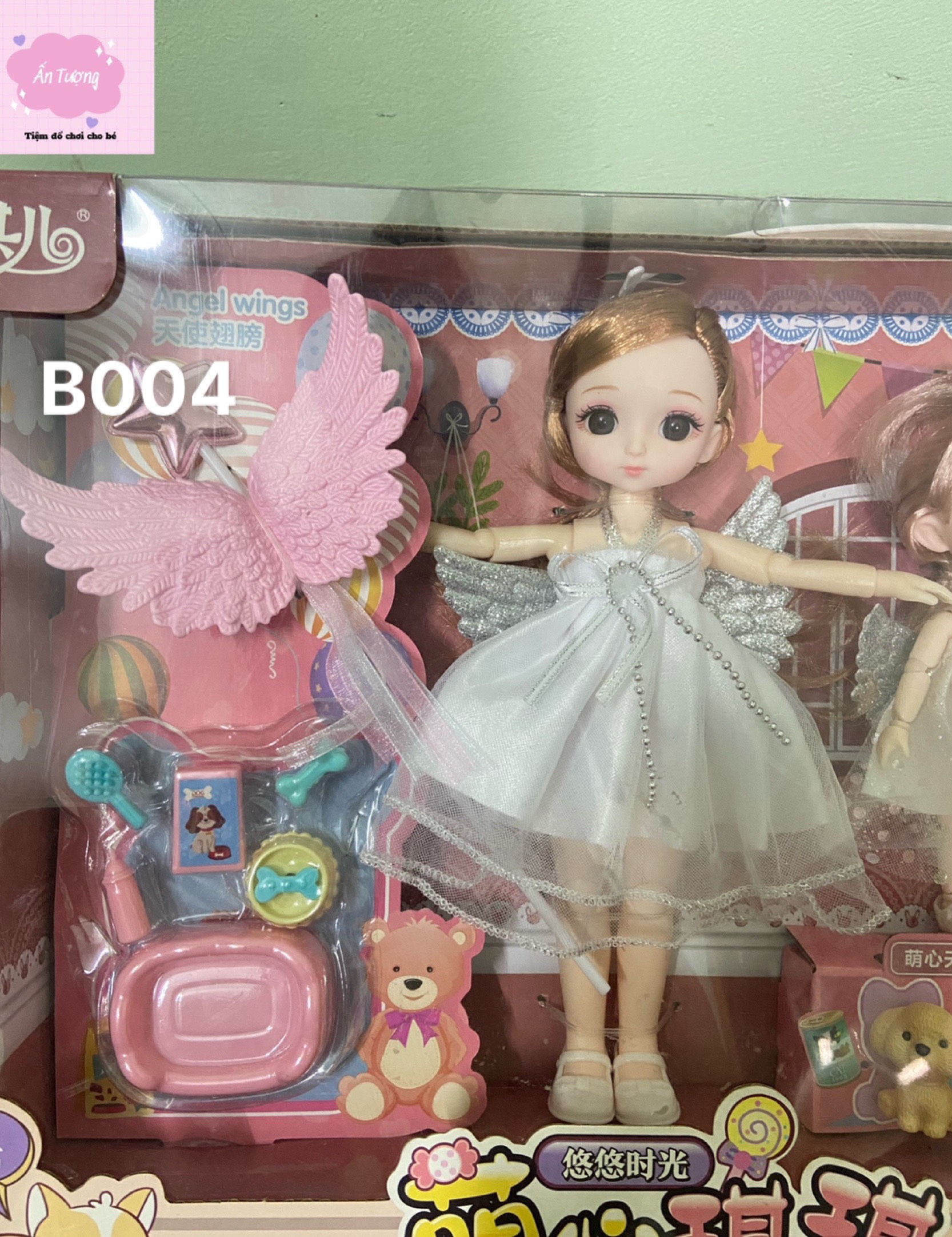 Đồ chơi búp bê- Hộp công chúa búp bê Barbie, búp bê BJD khớp xoay váy hồng kèm phụ kiện túi xách, kính mắt, nhẫn cho bé