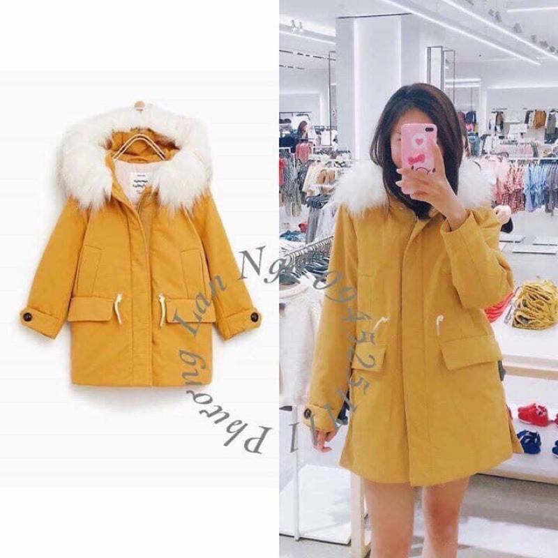 ÁO PARKA NỮ MŨ LÔNG VÀNG