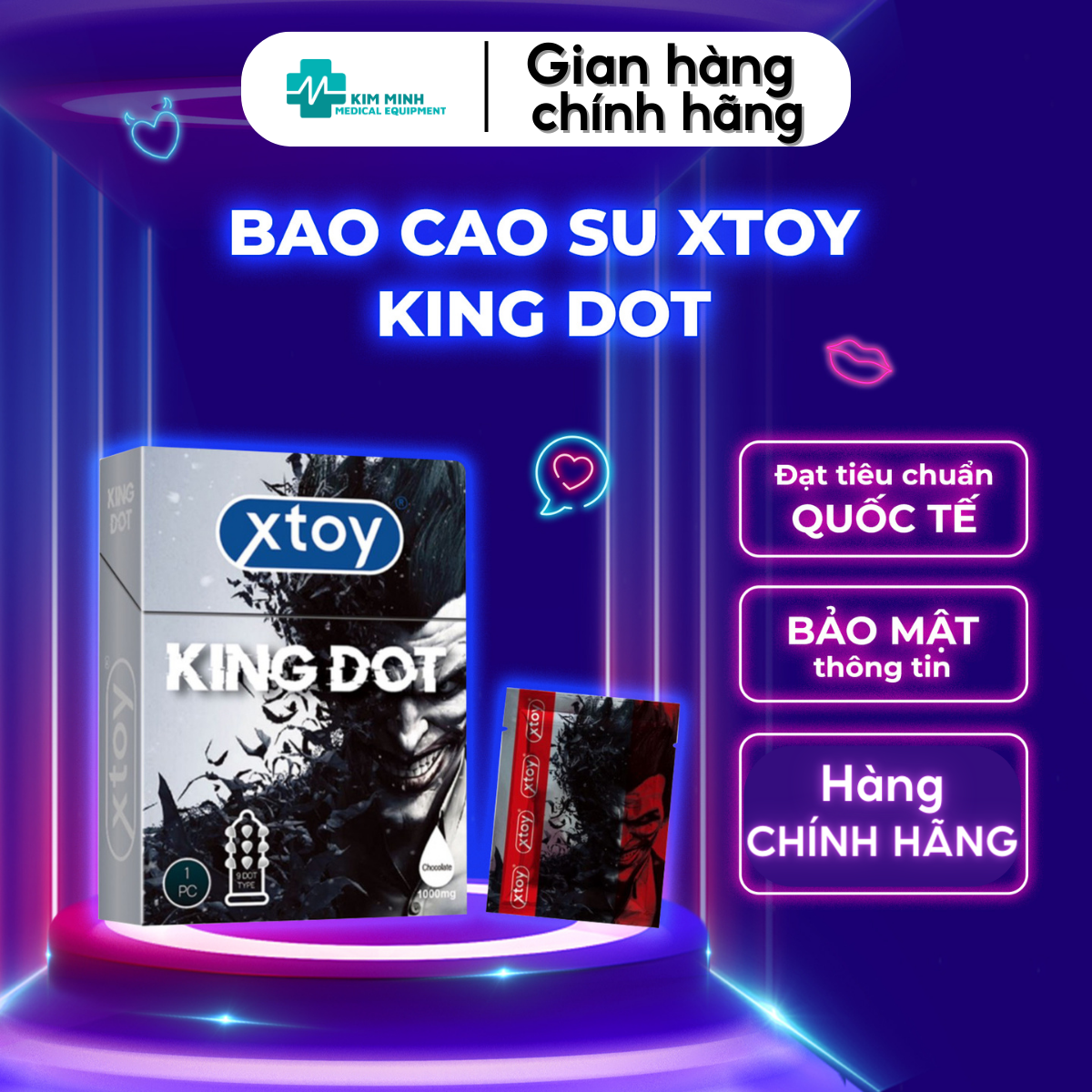 Bao cao su bi XTOY KING DOT 9 bi lớn siêu mỏng nhiều gel bôi trơn, hương chocolate