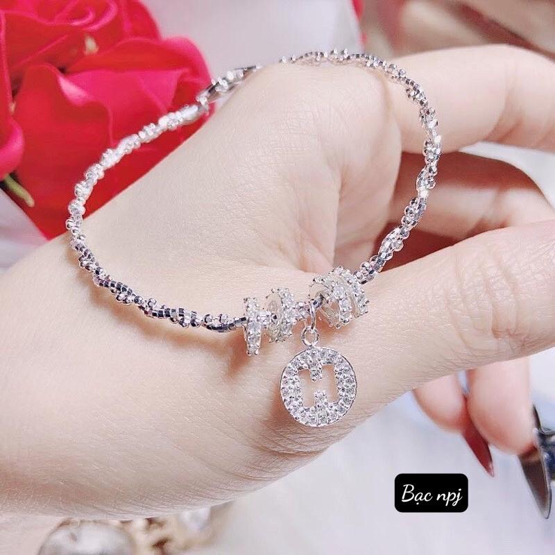 Lắc tết xoắn mix charm chữ , Vòng tay nữ Bạc Ta ️ SIÊU HOT ️ - Bạc Npj