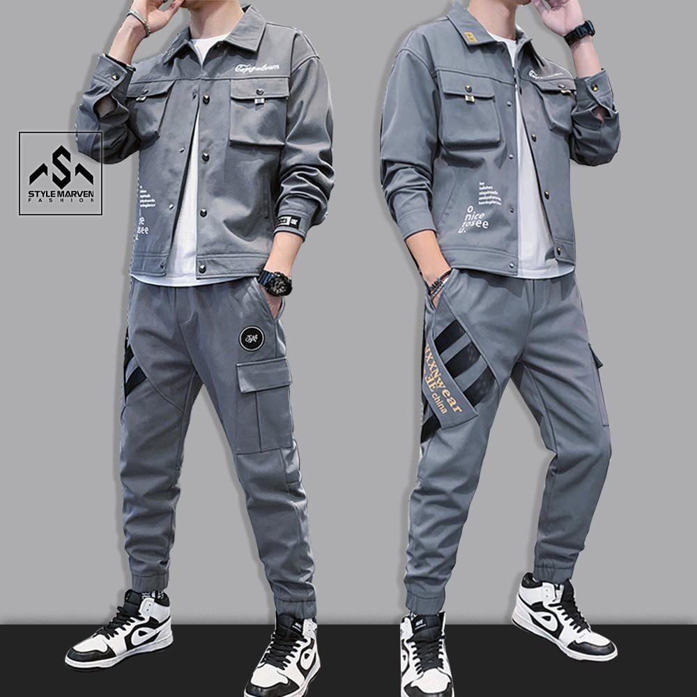 Bộ đồ nam kaki dài tay cổ bẻ túi hộp kết hợp quần jogger sọc bo gấu cá tính STYLE MARVEN - SET NAM 90000124