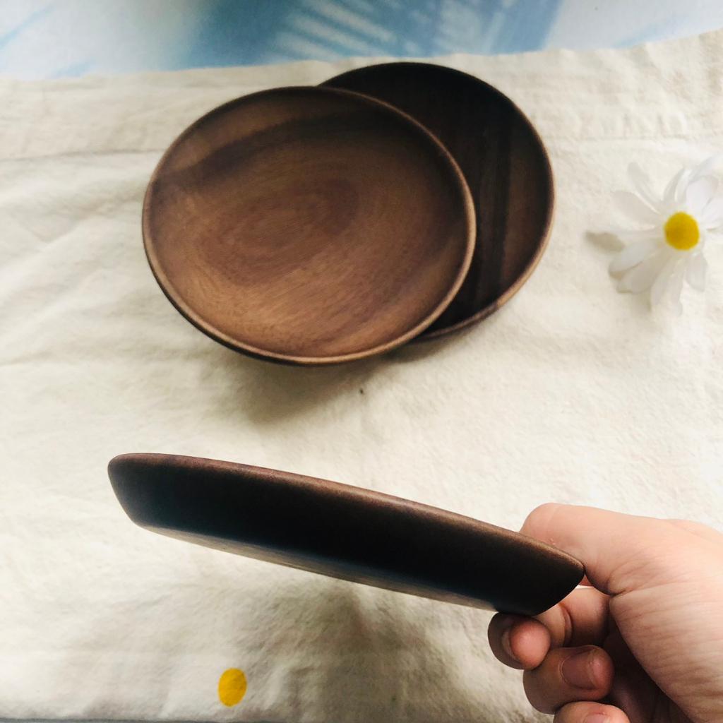 Đĩa/Chén Gỗ Keo Nâu Đen 14cm, Đĩa Đựng Trái Cây, Bánh Trái An Toàn Tiện Lợi, Chụp Ảnh Decor