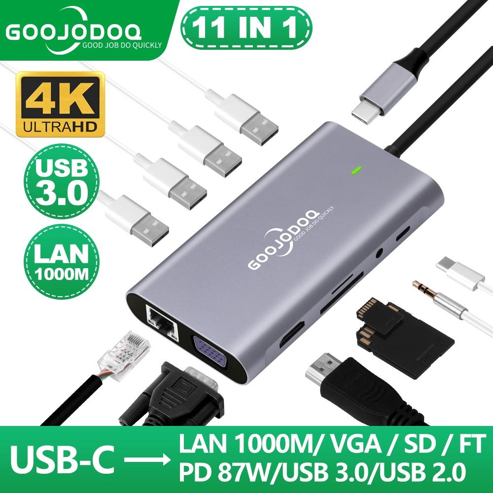 H90 - USB C HUB Type C 11 Trong 1 Nhiều Đế Cắm Laptop cho Dell HP dành cho MacBook Pro Type C Dock HDMI PD 3.0 USB RJ45 VGA PD