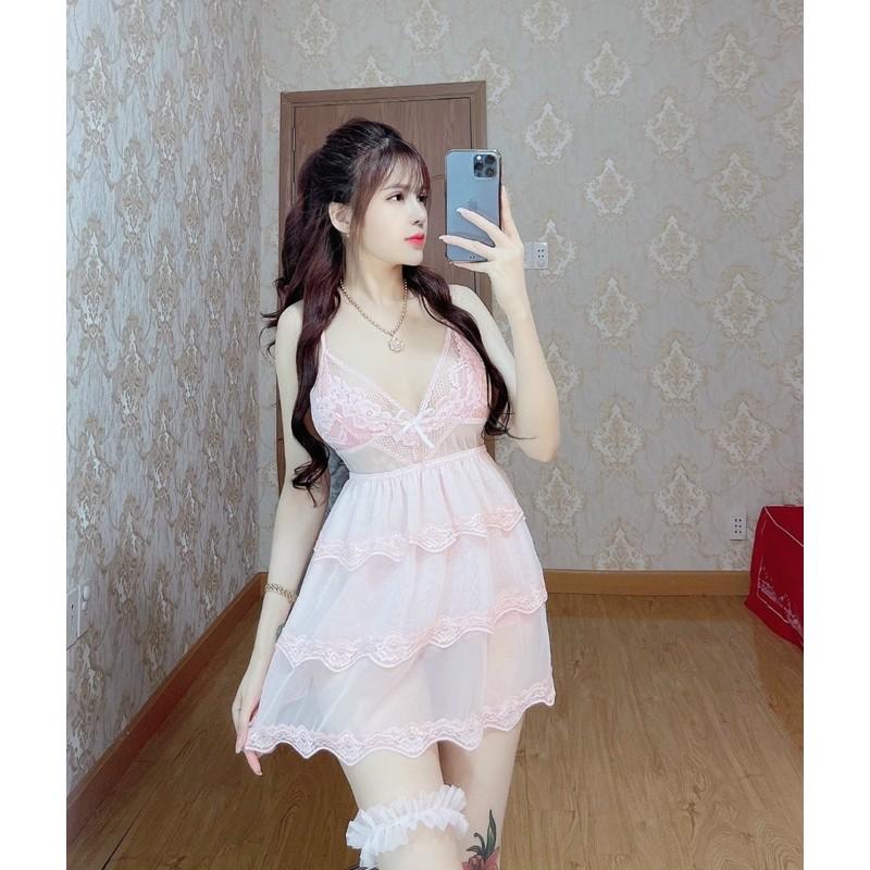 Váy ngủ phối ren kèm quần