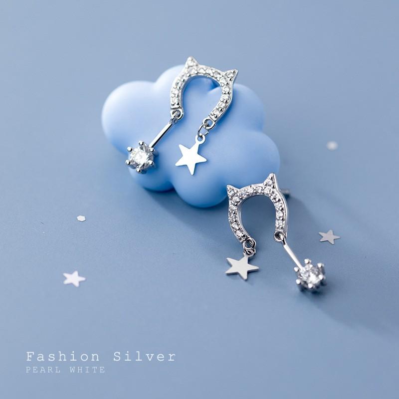 Khuyên tai bạc Ý s925 hình tai mèo ngộ nghĩnh thả đá G6666 - AROCH Jewelry