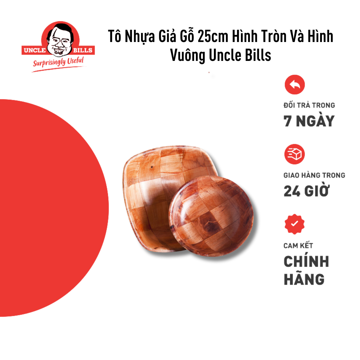 Tô Salát Giả Gỗ 25cm Hình Tròn/ Vuông Uncle Bills KT0063