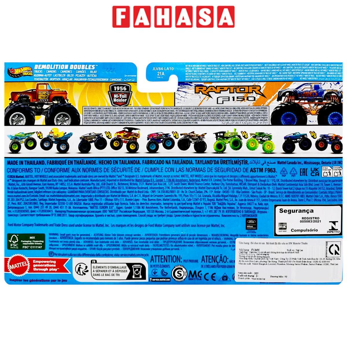 Đồ Chơi Bộ 2 Siêu Xe Monster Trucks - Hot Wheels FYJ64M - 1956 Hi-Tail Hauler + 2017 Ford Raptor