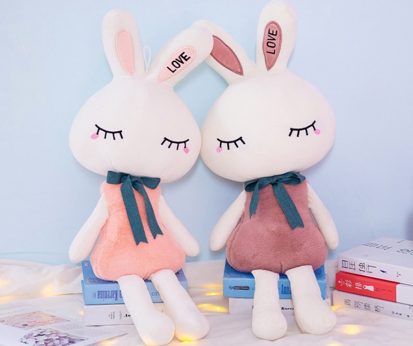 Thỏ bông mềm mại cho bé ôm ngủ, gấu bông thỏ Love chất liệu bông tự nhiên an toàn tuyệt đối