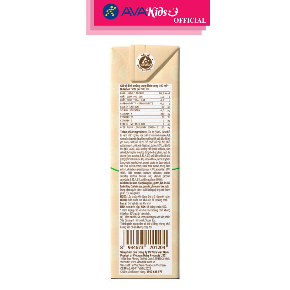 Lốc 4 hộp sữa hạt Vinamilk 9 loại hạt 180 ml (từ 4 tuổi) - Hàng Chính Hãng
