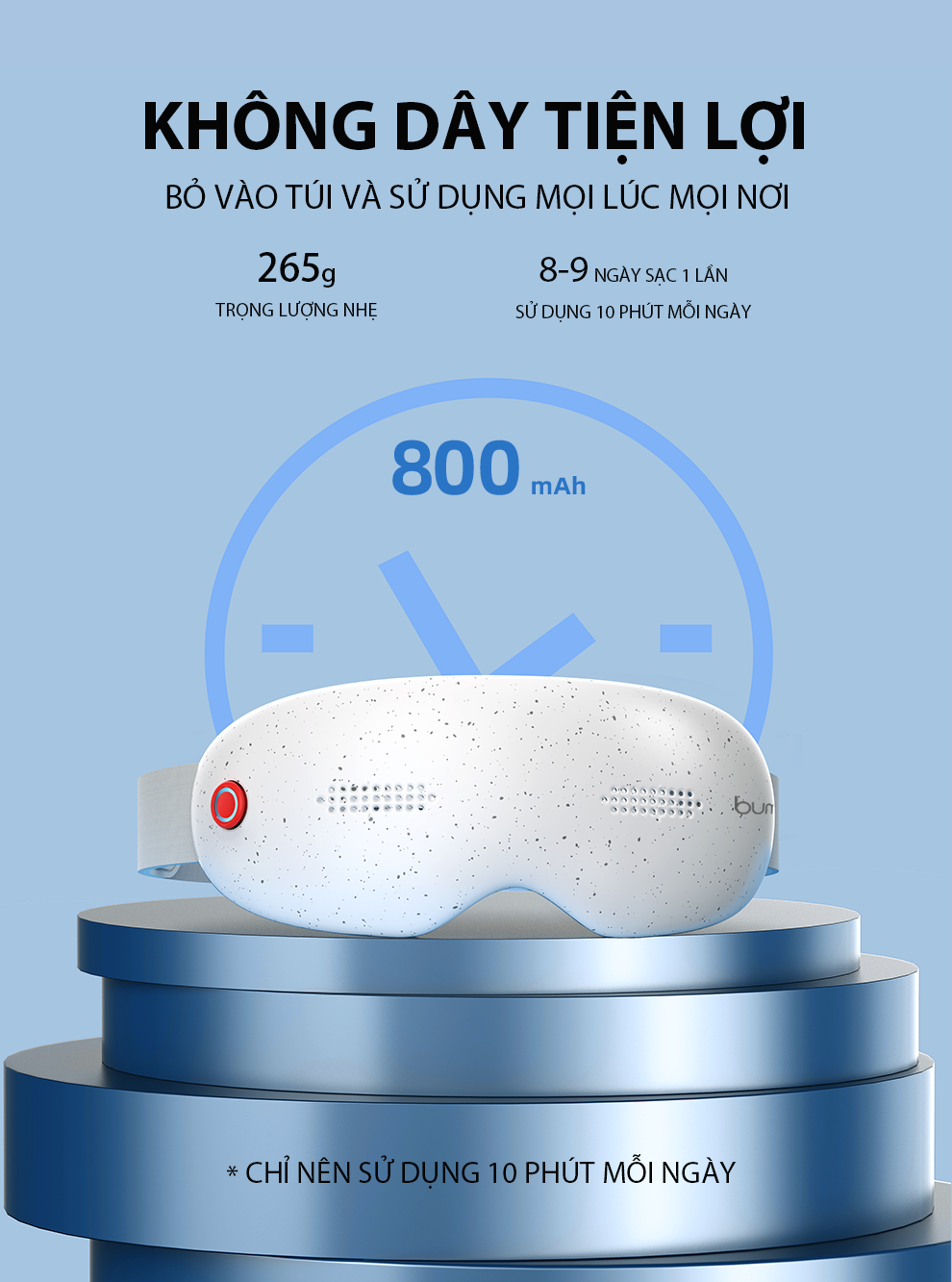 Máy massage mắt đa năng BUMAS BE01 - Mát xa đa điểm kết hợp chườm nóng - 5 chế độ lựa chọn - Kết nối Bluetooth nghe nhạc thư thái