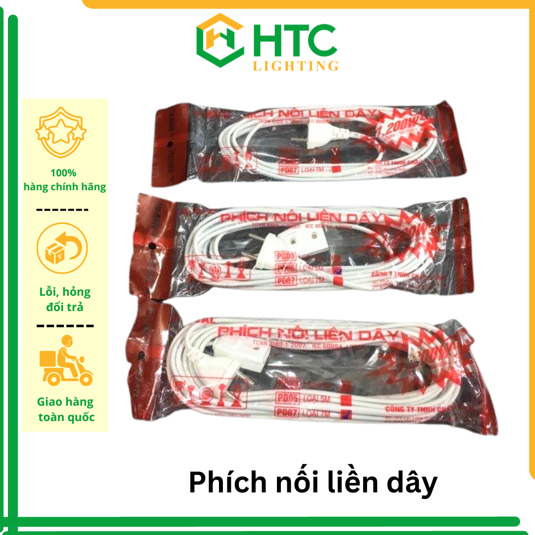 Phích nối liền dây, bộ dây 1 ổ cắm (dây dài: 3m, 5m, 7m) - Bộ dây điện nối dài ráp sẵn