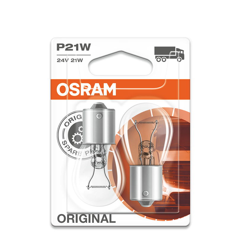 Combo 2 Bóng Đèn Sau 1 Tim OSRAM Original P21W 24V 21W (Chân Thẳng)