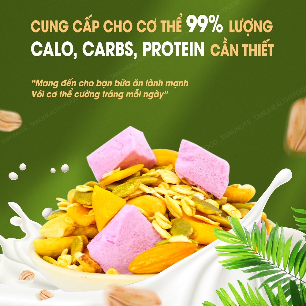 Granola sữa chua TANU NUTS túi 500g, granola siêu hạt mix hạt ngũ cốc dinh dưỡng tôt cho bà bầu.