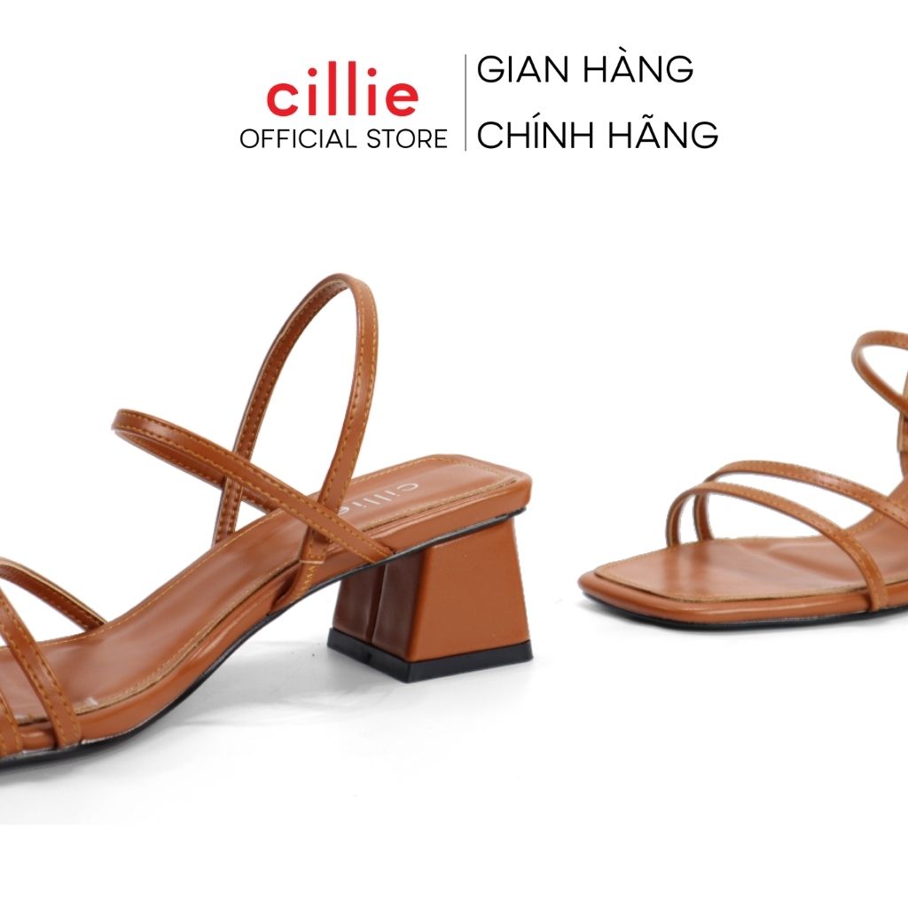 Giày sandal nữ quai ngang dây mảnh đế vuông cao 5cm chắc chân đi học đi làm Cillie 1011