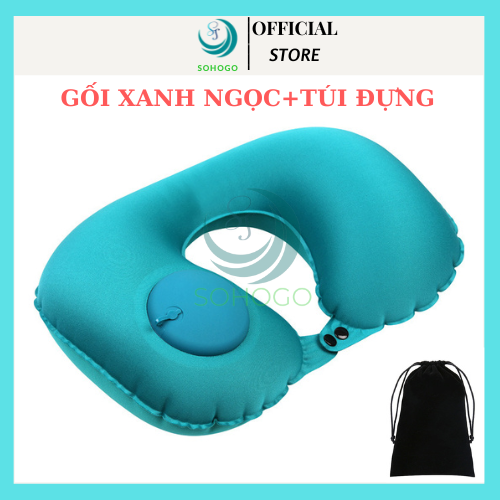 Chọn Màu - Vải Nhung - Kèm Túi - Gối Hơi Kê Cổ Bơm Tự Động, Mềm Mại, Thiết Kế Hình Chữ U Giúp Giảm Đau Cổ, Có Nút Cài, Phù Hợp Cho Văn Phòng Và Du Lịch - Xanh Ngọc