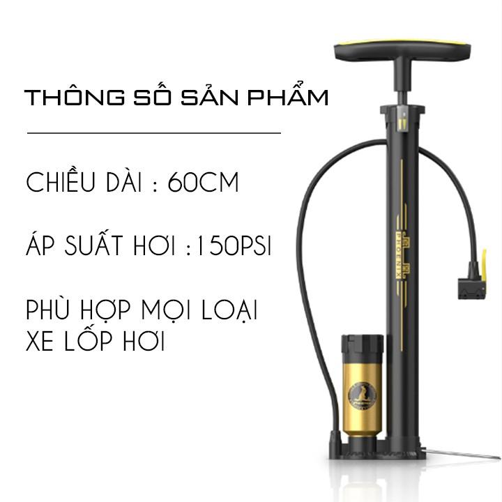 Bơm xe đạp xe máy ô tô và bóng khí bằng chân đa năng thân nhôm có đồng hồ - Hàng chính hãng