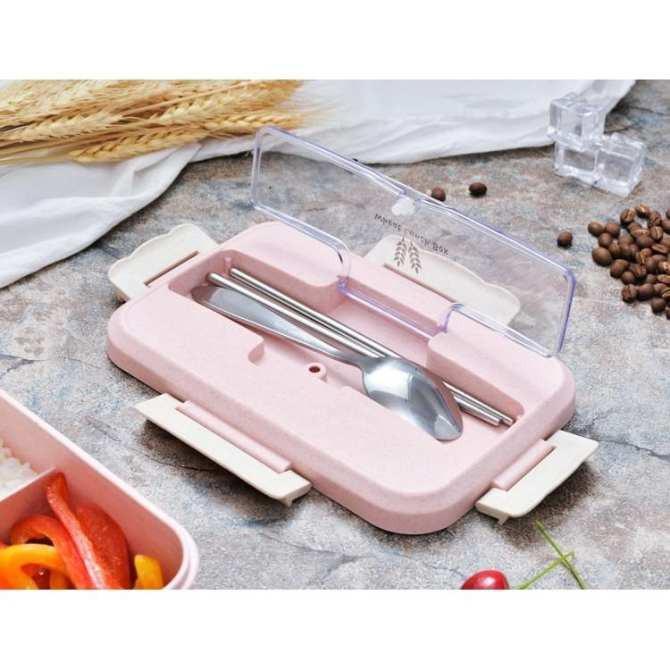 Hộp đựng cơm lúa mạch 3 ngăn kèm muỗng đũa inox