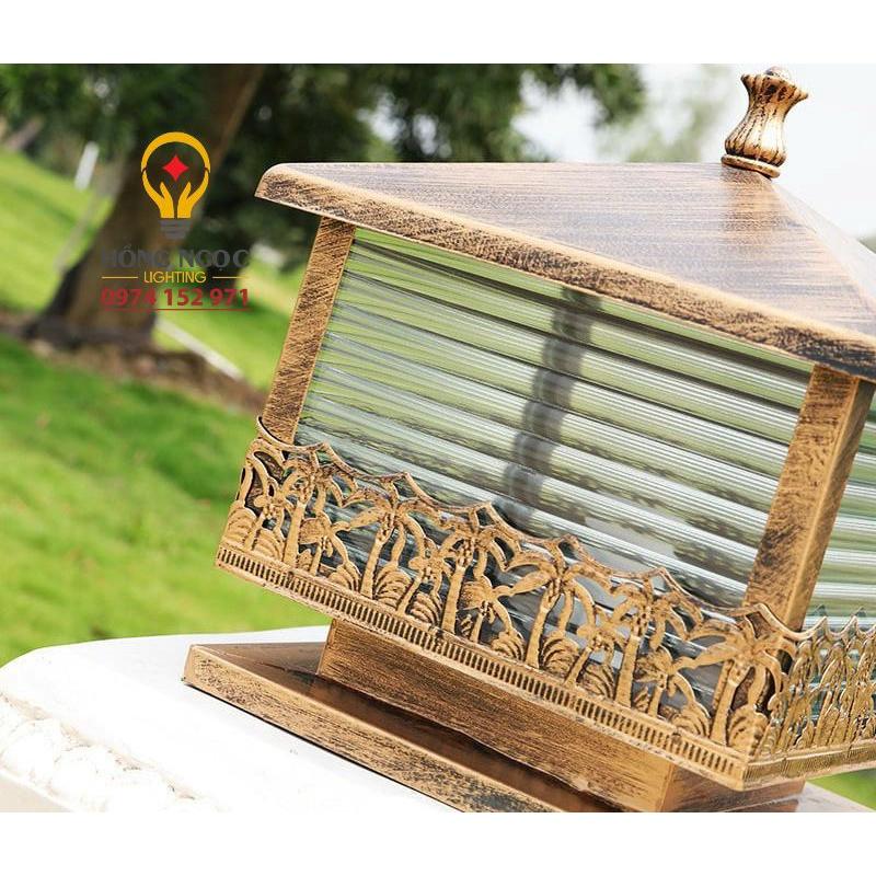 Đèn trụ cổng cây dừa phi 200mm và 250mm mạ màu đồng đẹp