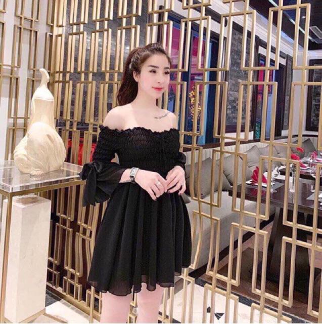 Đầm xoè voan tay bèo trễ vai siêu HOT + Ảnh thật