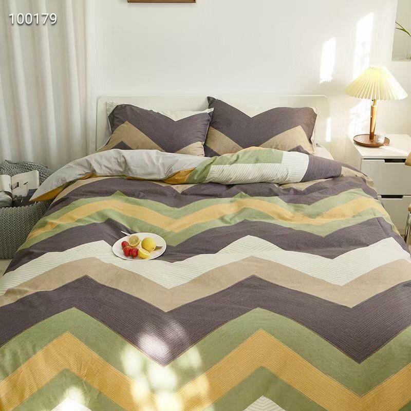 Bộ Chăn Ga Cotton Living 100%cotton Hàng Nhập Khẩu Cao Cấp 4 Món Kẻ Hiện Đại
