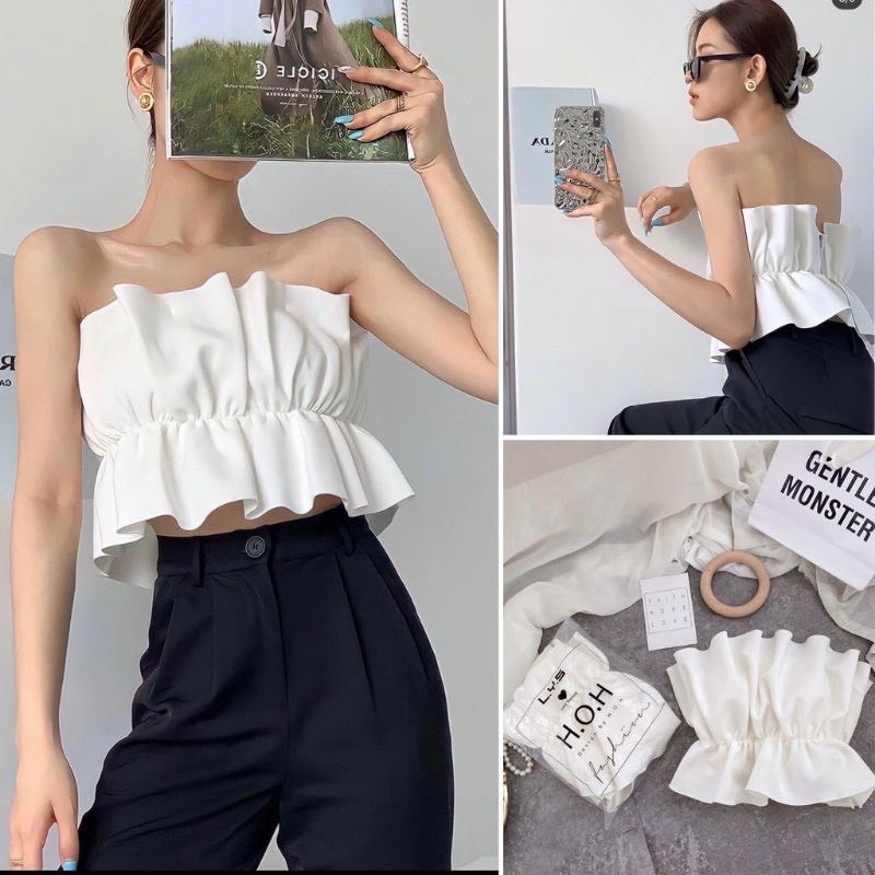 Áo Croptop Kiểu Áo Ống Quây Ngực Xếp Ly Dúm Eo Phong Cách Sang Chảnh Mới PYKO