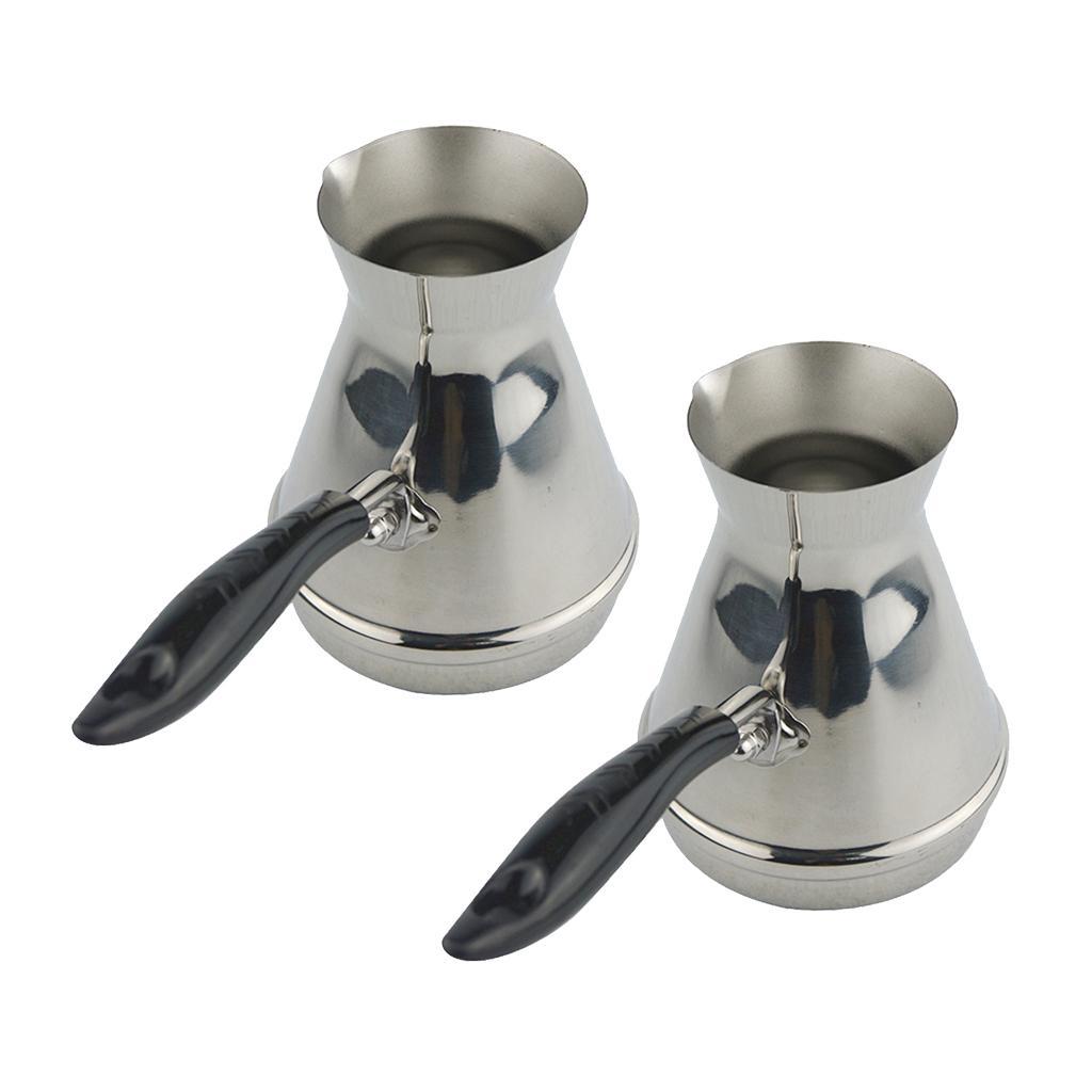 2pcs Cezve Turkish Coffee Pot Long Handle Ibrik Stainless Coffee Maker 350ml