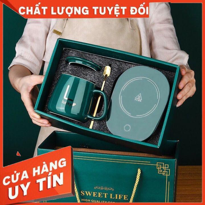 Bộ Máy Làm Hâm Nóng Sữa Đồ Uống Tiện Lợi Kèm Cốc Sứ Lucky Phong Cách Hoàng Gia Siêu Sang