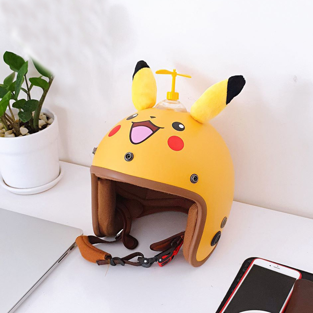 Nón Bảo Hiểm Phượt SRT 3/4 Pikachu tặng chong chong gắn nón màu ngẫu nhiên + Kèm lưỡi chai chống nắng, chống chói tự tháo lắp siêu tiện lợi