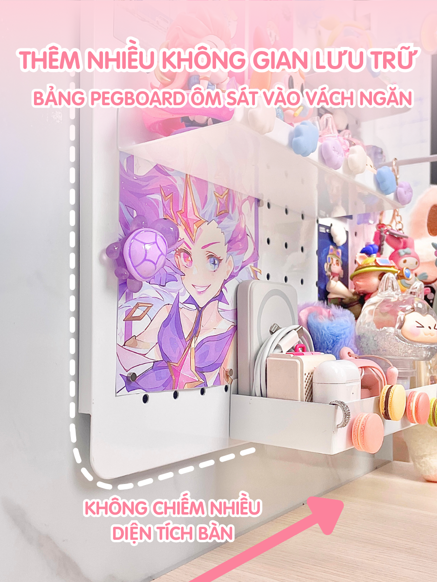 Bảng lỗ Pegboard kim lọai Dola Home móc vách ngăn văn phòng làm việc, móc cửa sổ KHÔNG khoan tường