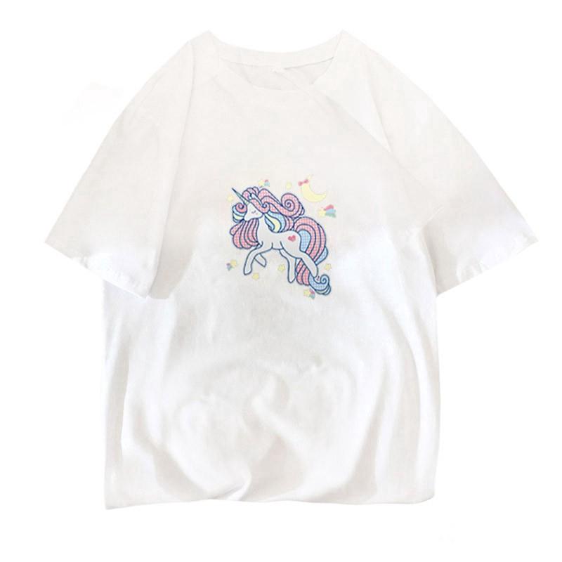 Women Round Collar Print Slim Short Sleeve T-Shirt Tops