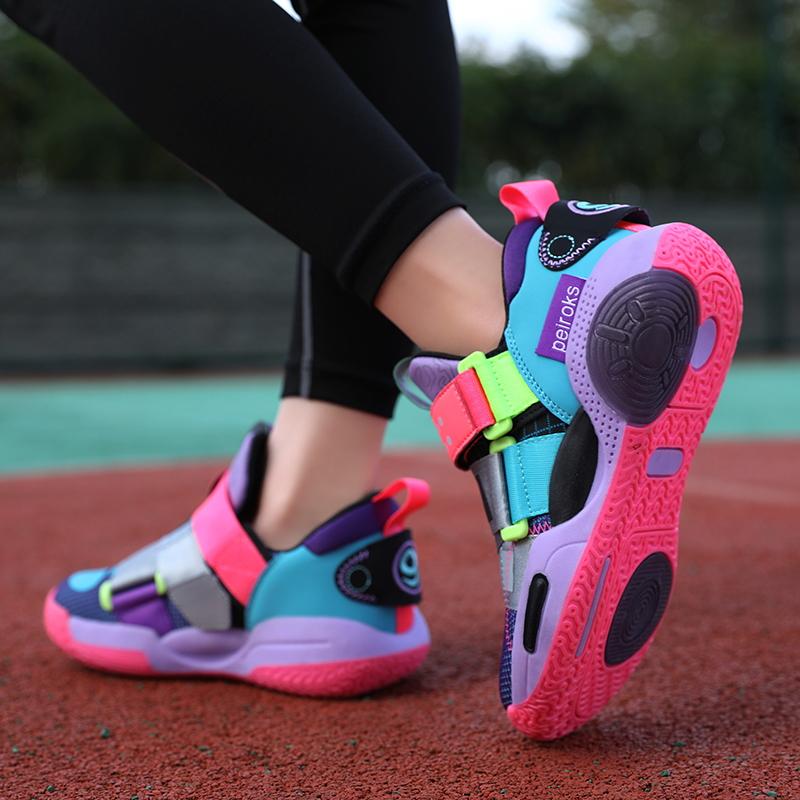 Giày bóng rổ nam Sneaker Sneaker Boy Outdoor Wear-Fear-Bresistant Bright Air Huấn luyện giày thể thao trẻ em Color: 9559 purple Shoe Size: 35