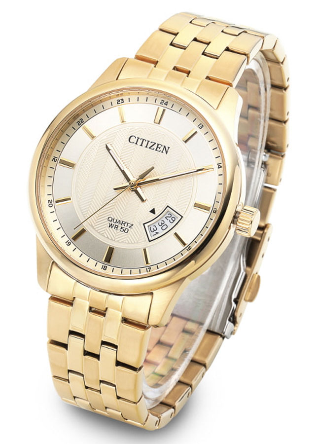 Đồng Hồ Citizen Nam Dây Kim Loại Pin-Quartz BI1052-85P - Mặt Vàng (40mm)