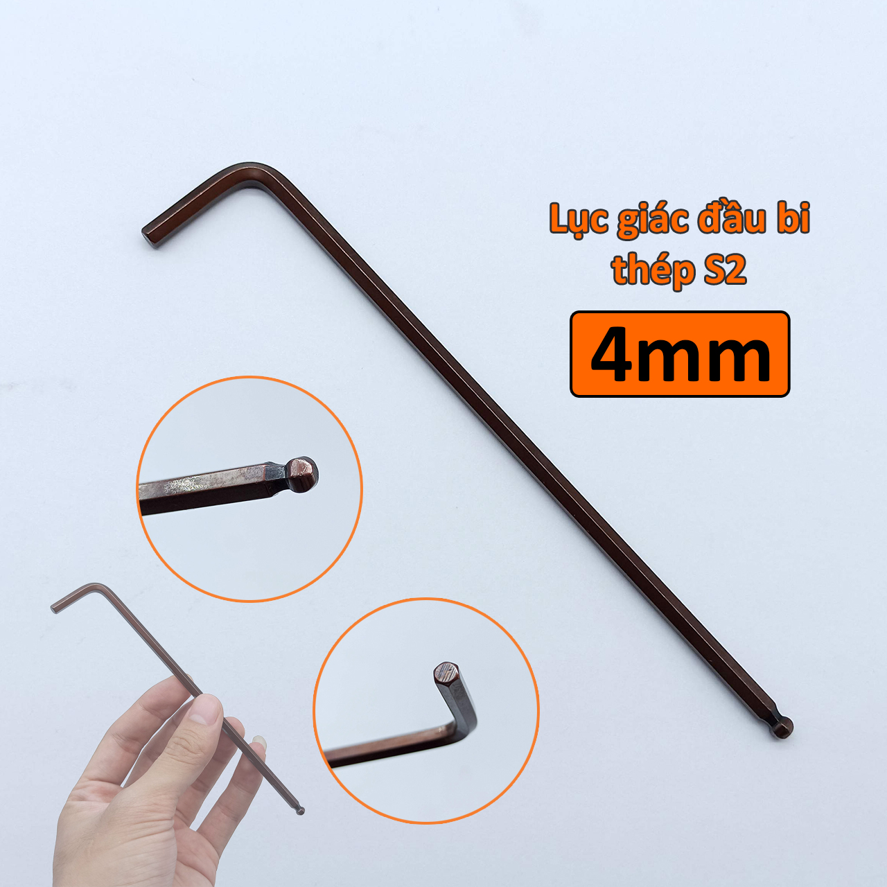 Lục giác bi lẻ 4mm chữ L 143x26mm xi nâu