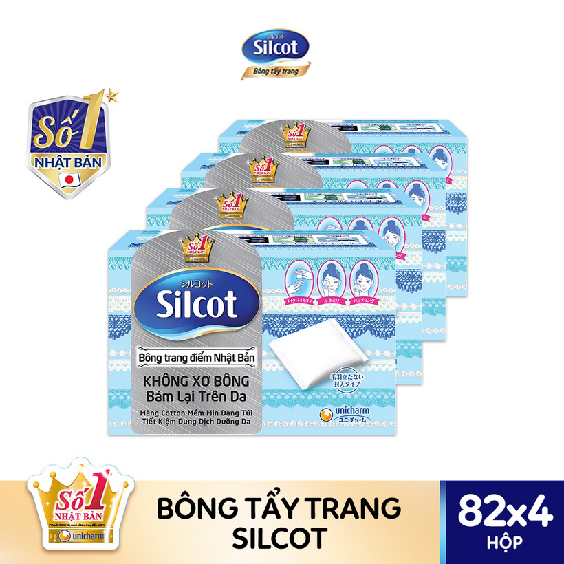 Bộ 4 hộp bông tẩy trang Silcot (82 miếng/hộp)