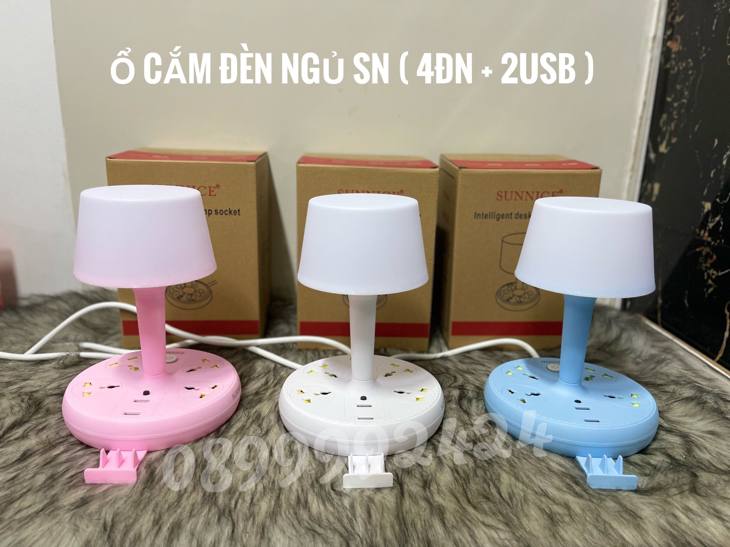 ĐÈN BÀN LED, ĐÈN NGỦ SUNNICE TÍCH HỢP 4 Ổ CẮM ĐA NĂNG, 2 Ổ USB