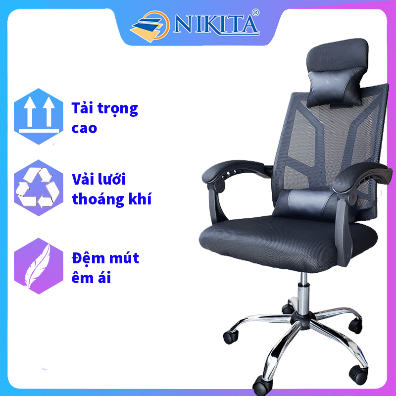 Ghế văn phòng xoay, ngã lưng 135 độ, tùy chỉnh chiều cao theo ý muốn, Có gối tựa đầu tựa lưng êm ái