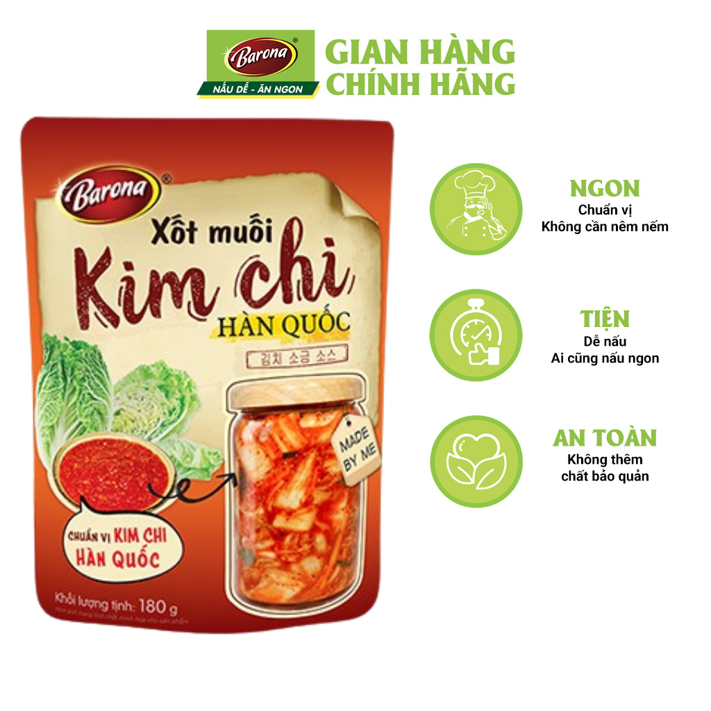 Tặng 1 hũ thủy tinh cao cấp khi mua combo 2 gói Xốt muối Kim Chi Hàn Quốc Barona 180g