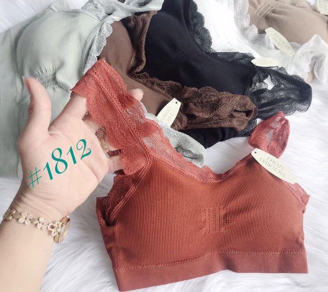 Hình thật áo bra ren thun gân phối ren cao cấp mút vừa dành cho các nàng ưa sự đơn giản không gò bó