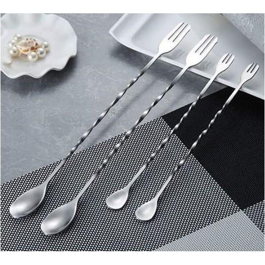 Thìa muỗng khuấy bar spoon bartender đầu tròn hai đầu inox 26cm - 32cm