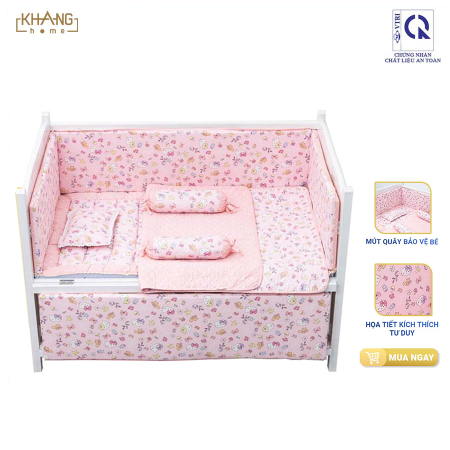 Bộ Quây Cũi Hai Mặt Khang Home 100% Cotton Thiên Nhiên Cao Cấp - Tỉ Trọng Cao Bảo Vệ Bé Khỏi Va Đập Vào Thành Cũi SQC