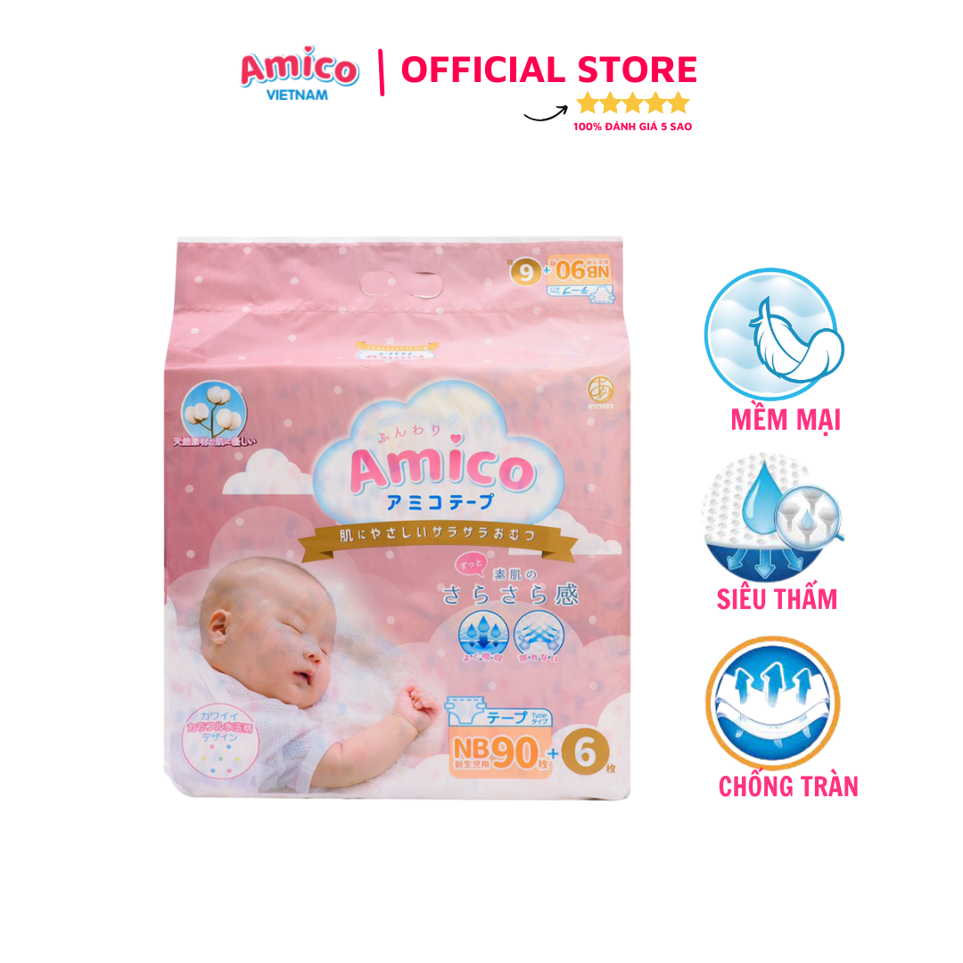 5 miếng tã dán Amico siêu mềm mỏng nội địa Nhật Size NB /S / M / L