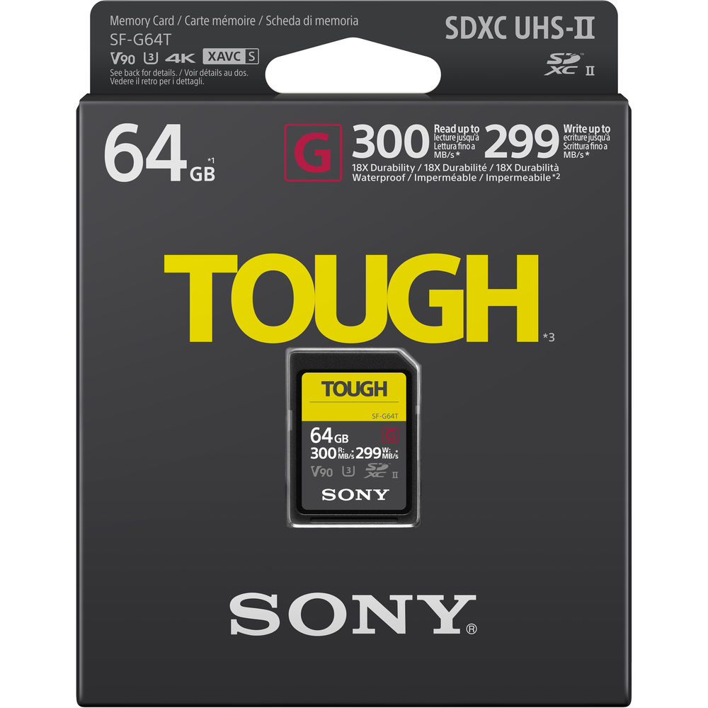 Thẻ nhớ Sony 64GB tốc độ ghi tối đa 299 MB/s SF-G Tough UHS-II SDHC | Hàng Chính Hãng