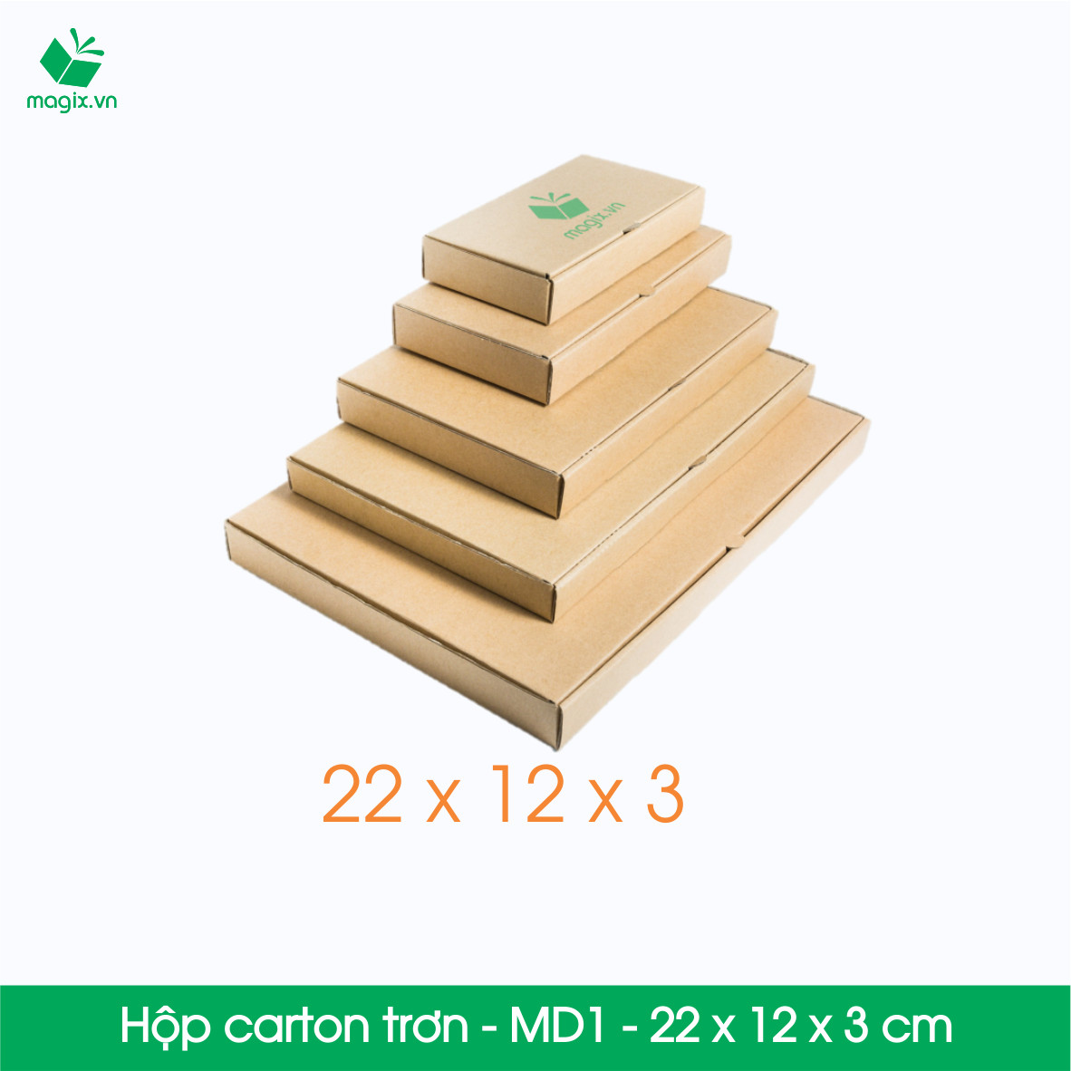 MD1 - 22x12x3 cm - 25 Thùng hộp carton trơn đóng hàng