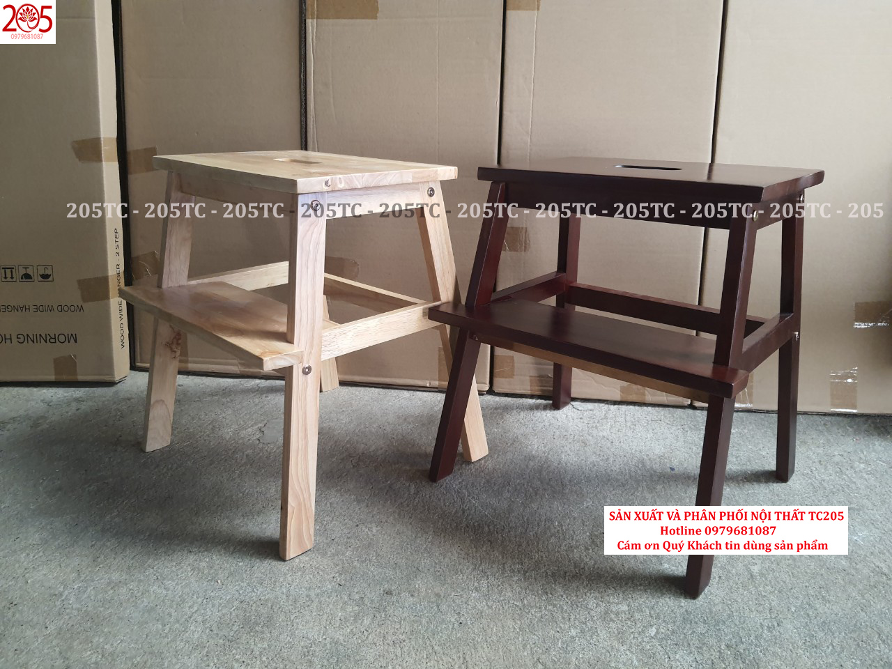 Ghế bậc thang 2 tầng bằng gỗ cao su 100% - 205 TC WOODEN STOOL