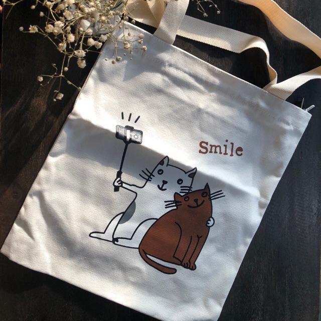 Túi tote vải mèo smile (Ảnh thật)