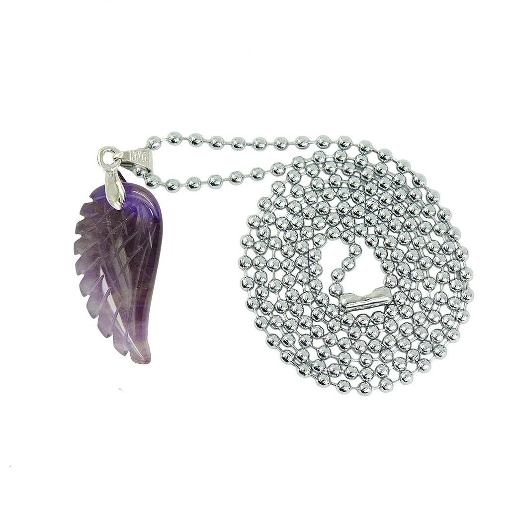 Natural Gemstones Stone He ng Chakra Reiki Angle Wings Pendant Chain Necklace