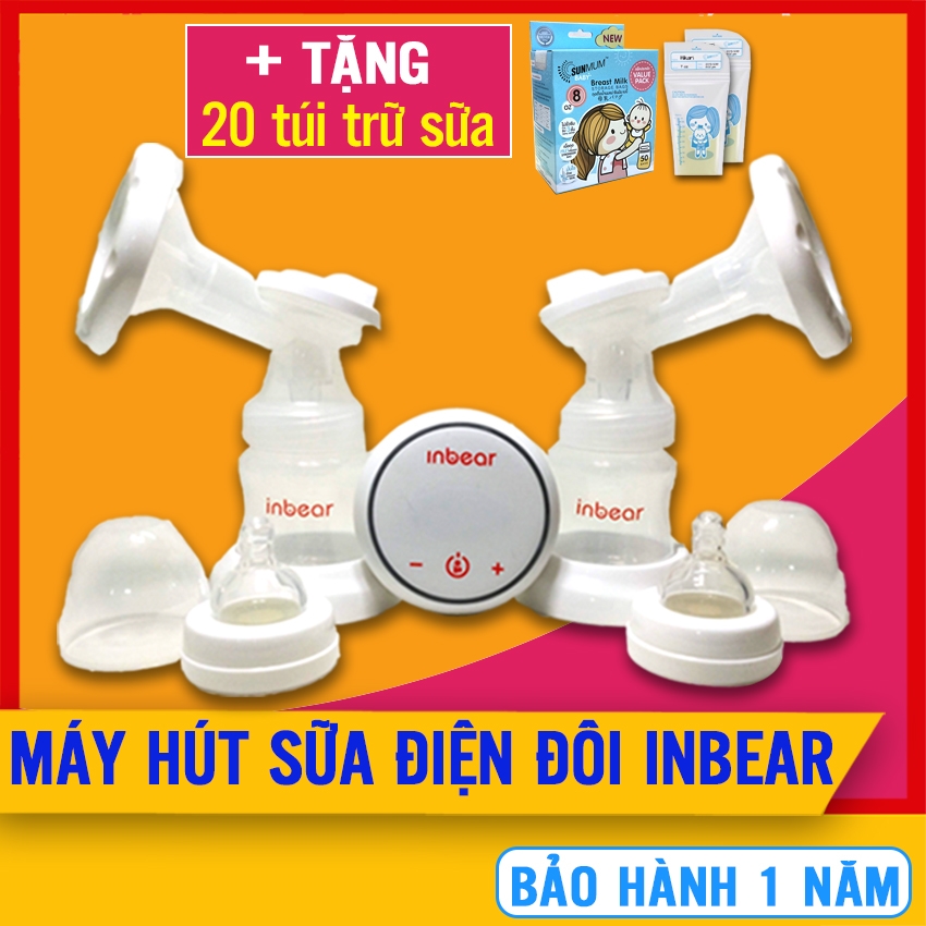 Máy Hút Sữa Điện Đôi Cao Cấp INBEAR (IBE - 9100) + Tặng Kèm 1 Hộp 20 Túi Trữ Sữa - Máy Vắt Sữa Mẹ Có 9 Cấp Độ Hút, 6 Cấp Độ Mát Xa - Tặng 1 Túi Trữ Sữa Sunmum 20