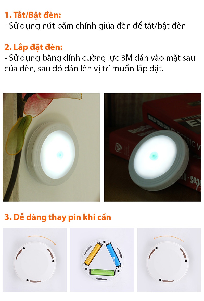 Bộ 2 đèn ngủ nút bấm dùng pin DS37A