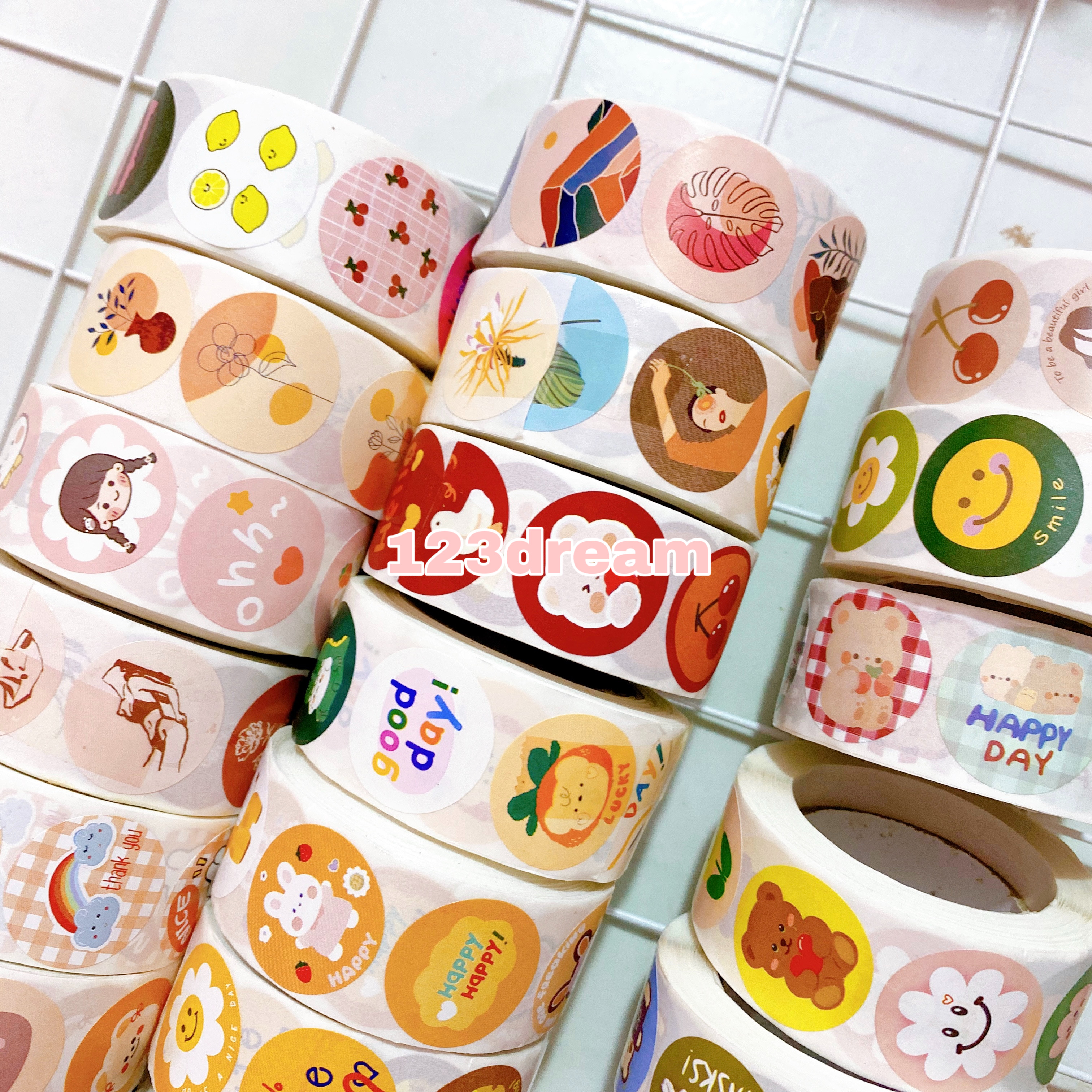 [Mix mẫu] Set 100 tem nhãn sticker mix các mẫu hình cute trang trí làm quà tặng