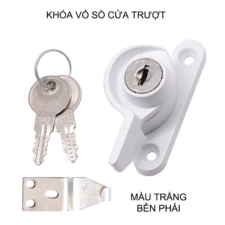 01 Khóa cửa vỏ sò bằng hợp kim kẽm, dùng cho cửa sổ trượt, lùa kèm 2 chìa khóa